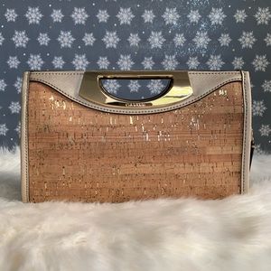 Calvin Klein Neutral Cork and Gold Clutch